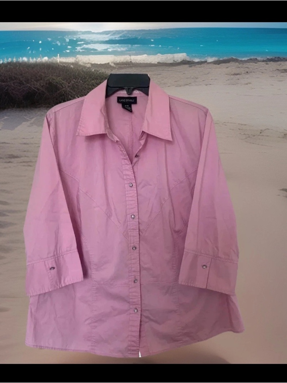 Lane Bryant Pink Bling Buttons Cotton Blend Stretch Casual Blouse Sz 14/16